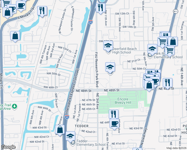 map of restaurants, bars, coffee shops, grocery stores, and more near 4982-5008 FAU Research Park Boulevard in Pompano Beach
