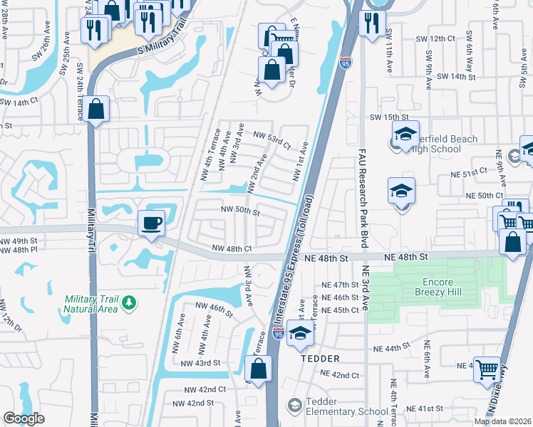 map of restaurants, bars, coffee shops, grocery stores, and more near 115 Northwest 50th Street in Pompano Beach