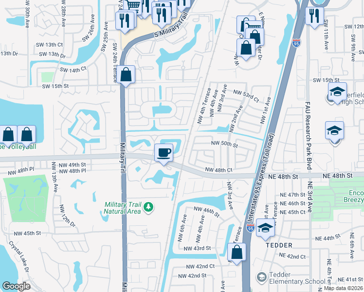 map of restaurants, bars, coffee shops, grocery stores, and more near 1880 Discovery Way in Deerfield Beach