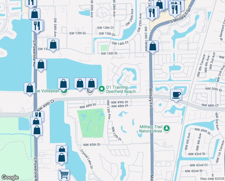 map of restaurants, bars, coffee shops, grocery stores, and more near 1240 Northwest 50th Street in Deerfield Beach