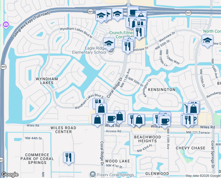 map of restaurants, bars, coffee shops, grocery stores, and more near 11603 Northwest 48th Court in Tamarac