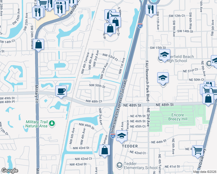 map of restaurants, bars, coffee shops, grocery stores, and more near 115 Northwest 50th Street in Pompano Beach