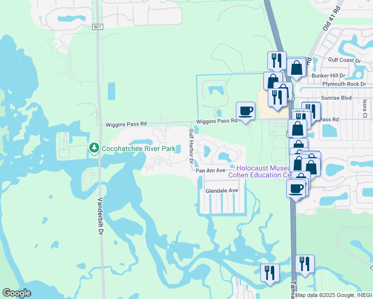 map of restaurants, bars, coffee shops, grocery stores, and more near 724 Wiggins Bay Drive in Naples