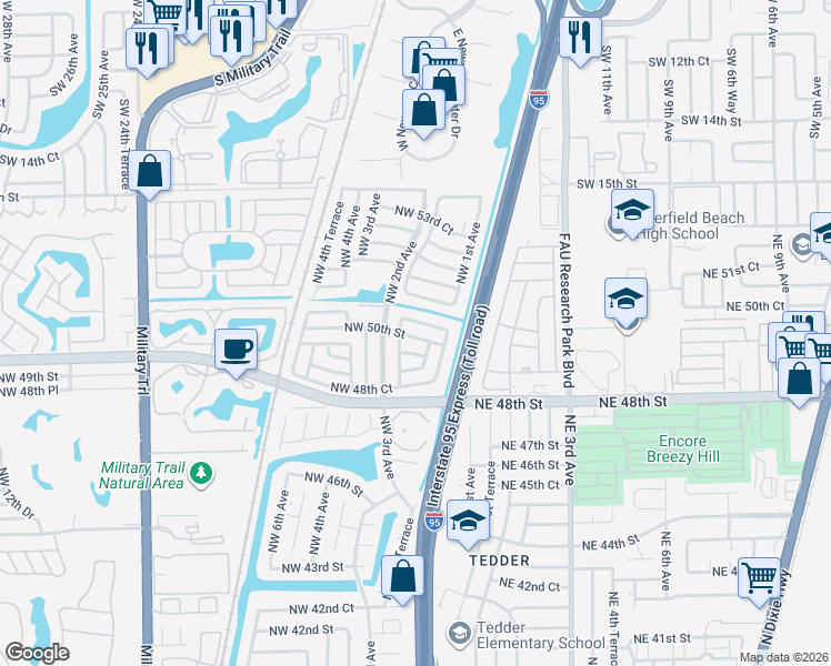 map of restaurants, bars, coffee shops, grocery stores, and more near 117 Northwest 50th Street in Pompano Beach
