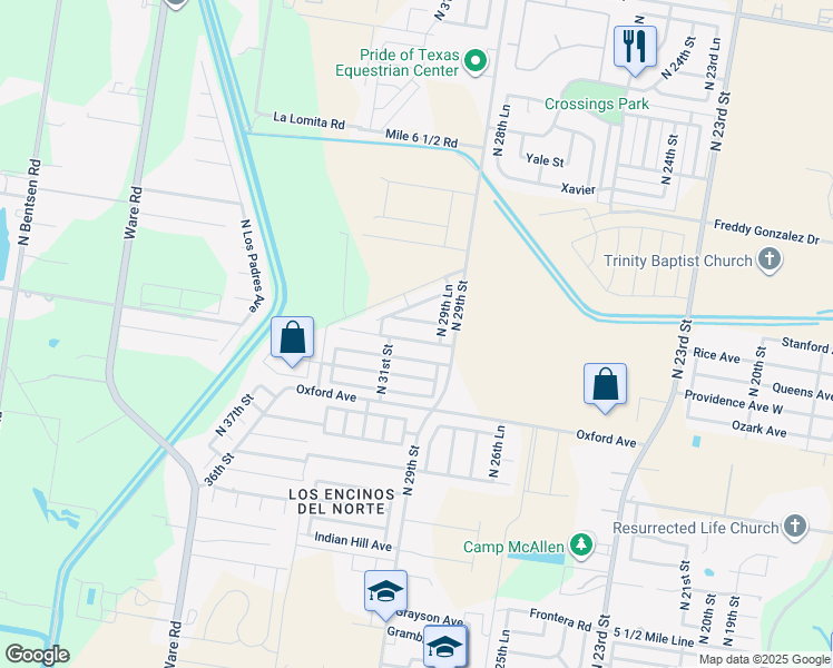 map of restaurants, bars, coffee shops, grocery stores, and more near 2920 Queens Road in McAllen