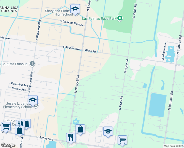 map of restaurants, bars, coffee shops, grocery stores, and more near 911 North Shary Road in Mission