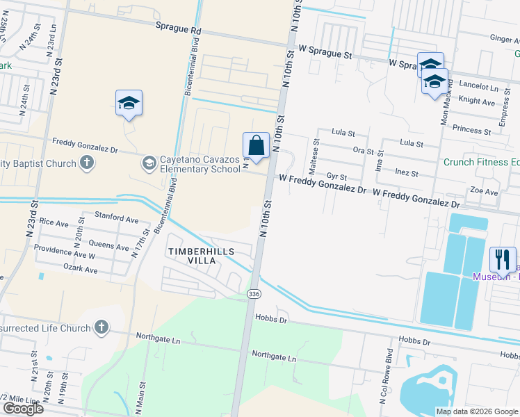 map of restaurants, bars, coffee shops, grocery stores, and more near 9817 North 10th Street in McAllen
