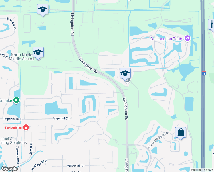 map of restaurants, bars, coffee shops, grocery stores, and more near 16113 Caldera Lane in Naples