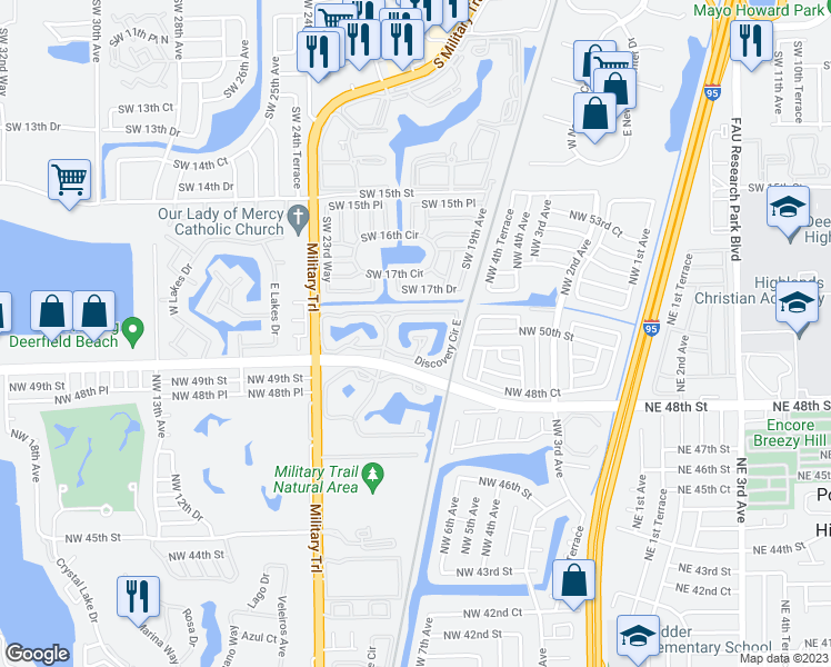 map of restaurants, bars, coffee shops, grocery stores, and more near 1877 Discovery Way in Deerfield Beach