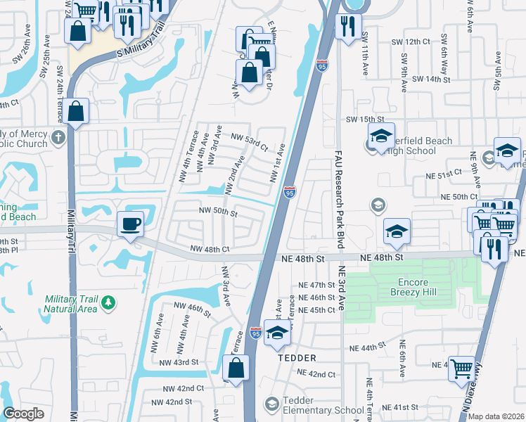 map of restaurants, bars, coffee shops, grocery stores, and more near 5004 Northwest 1st Avenue in Deerfield Beach