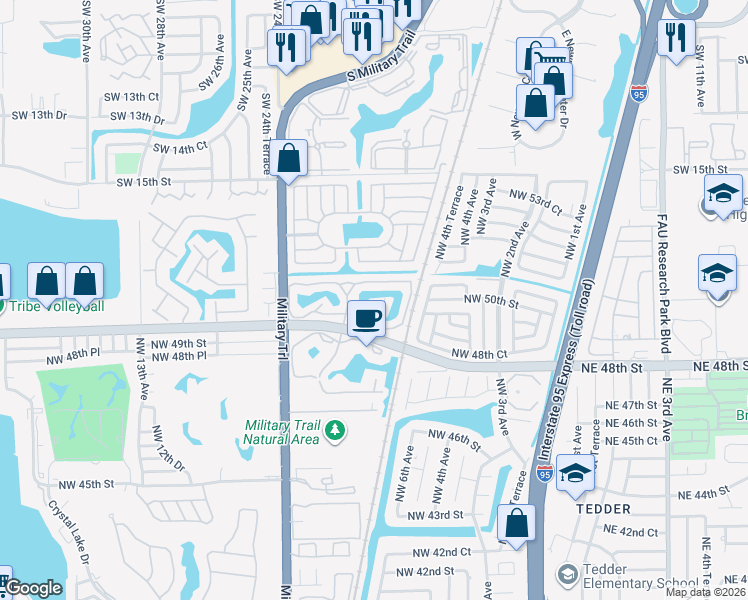 map of restaurants, bars, coffee shops, grocery stores, and more near 1880 Discovery Way in Deerfield Beach