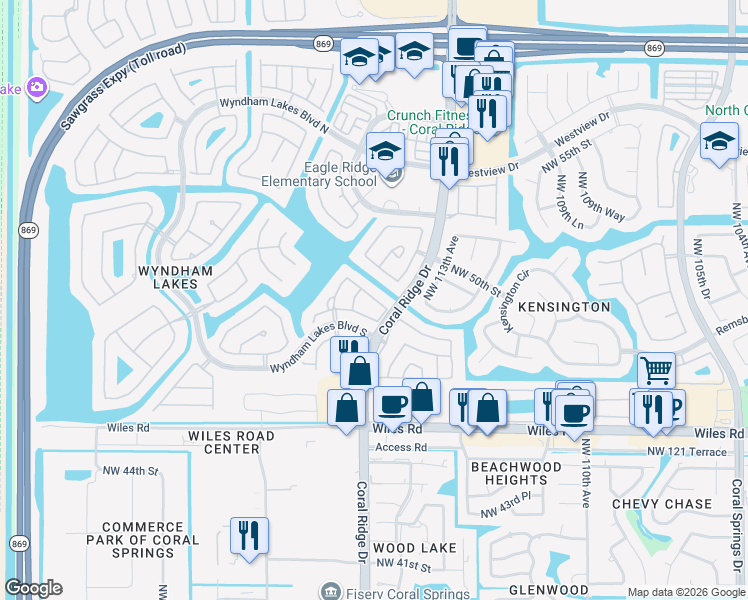 map of restaurants, bars, coffee shops, grocery stores, and more near 11603 Northwest 48th Court in Tamarac