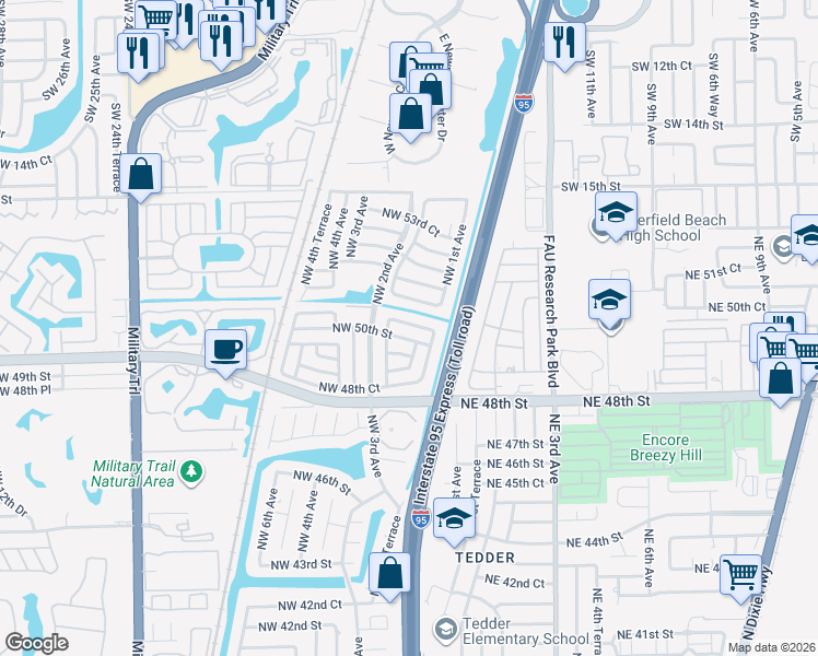 map of restaurants, bars, coffee shops, grocery stores, and more near 115 Northwest 50th Street in Pompano Beach