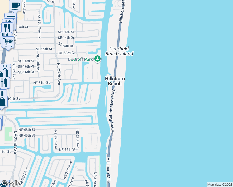 map of restaurants, bars, coffee shops, grocery stores, and more near 1141 Florida A1A in Hillsboro Beach
