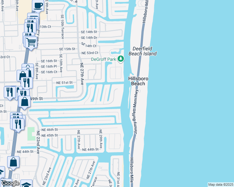 map of restaurants, bars, coffee shops, grocery stores, and more near 3150 Northeast 48th Court in Lighthouse Point