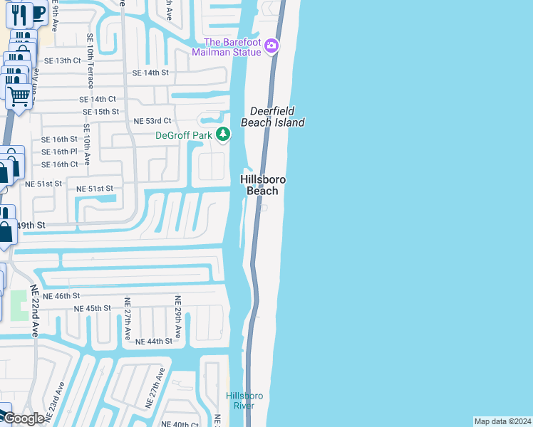 map of restaurants, bars, coffee shops, grocery stores, and more near 1147 Hillsboro Mile in Hillsboro Beach