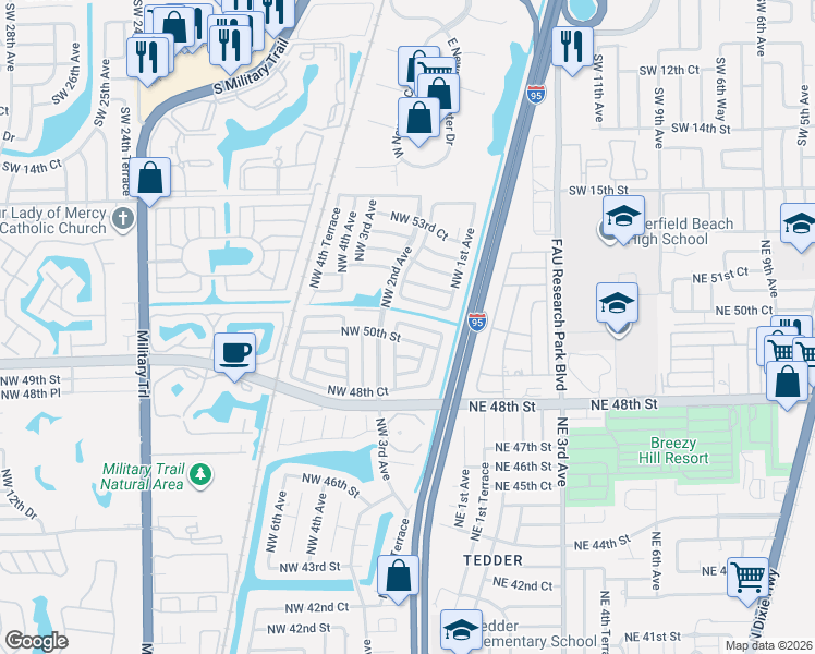 map of restaurants, bars, coffee shops, grocery stores, and more near 115 Northwest 50th Street in Pompano Beach
