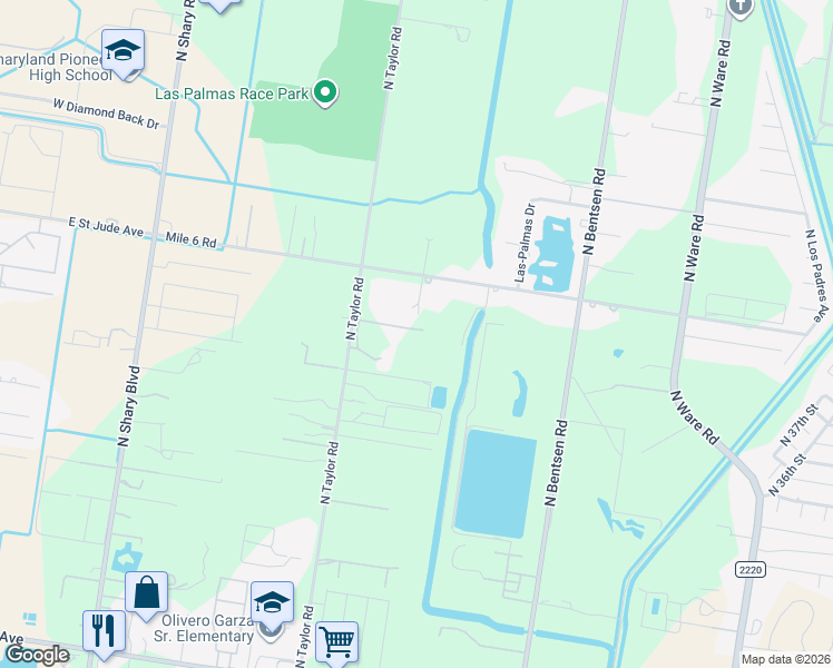 map of restaurants, bars, coffee shops, grocery stores, and more near 9214 North Taylor Road in McAllen