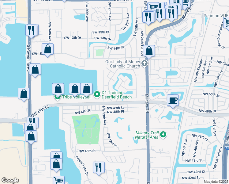 map of restaurants, bars, coffee shops, grocery stores, and more near 1229 West Lakes Drive in Deerfield Beach