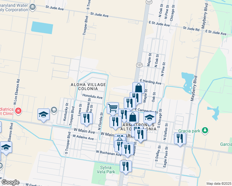map of restaurants, bars, coffee shops, grocery stores, and more near 404 Honolulu Avenue in Alton