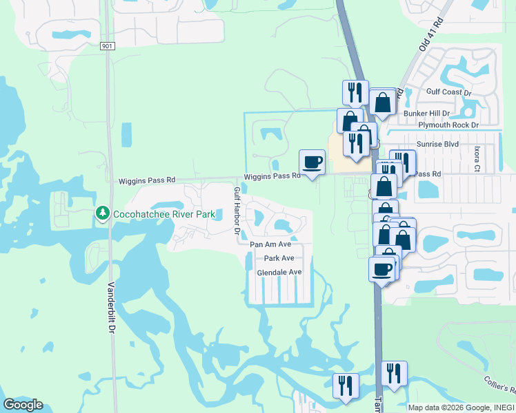 map of restaurants, bars, coffee shops, grocery stores, and more near 790 Wiggins Lake Drive in Naples