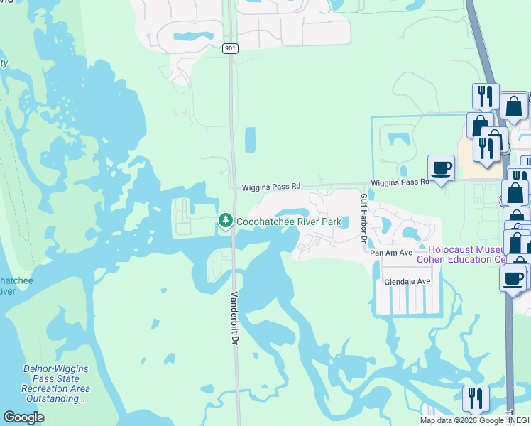 map of restaurants, bars, coffee shops, grocery stores, and more near 320 Horse Creek Drive in Naples