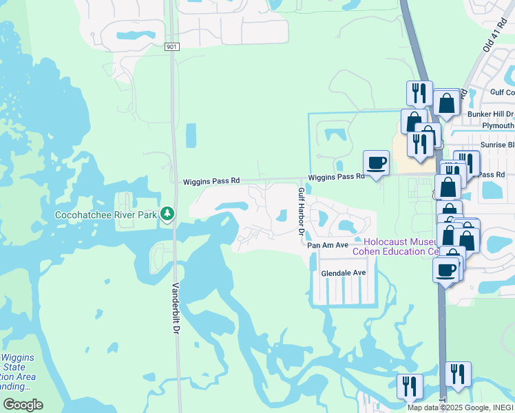 map of restaurants, bars, coffee shops, grocery stores, and more near 522 Club Side Drive in Naples