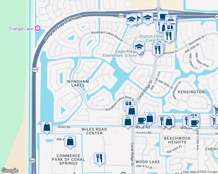 map of restaurants, bars, coffee shops, grocery stores, and more near 4757 Northwest 119th Avenue in Tamarac
