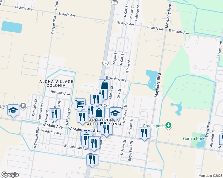 map of restaurants, bars, coffee shops, grocery stores, and more near 621 Maple Street in Alton
