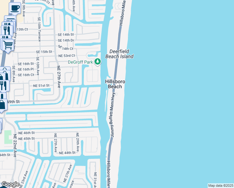 map of restaurants, bars, coffee shops, grocery stores, and more near 1141 Florida A1A in Hillsboro Beach