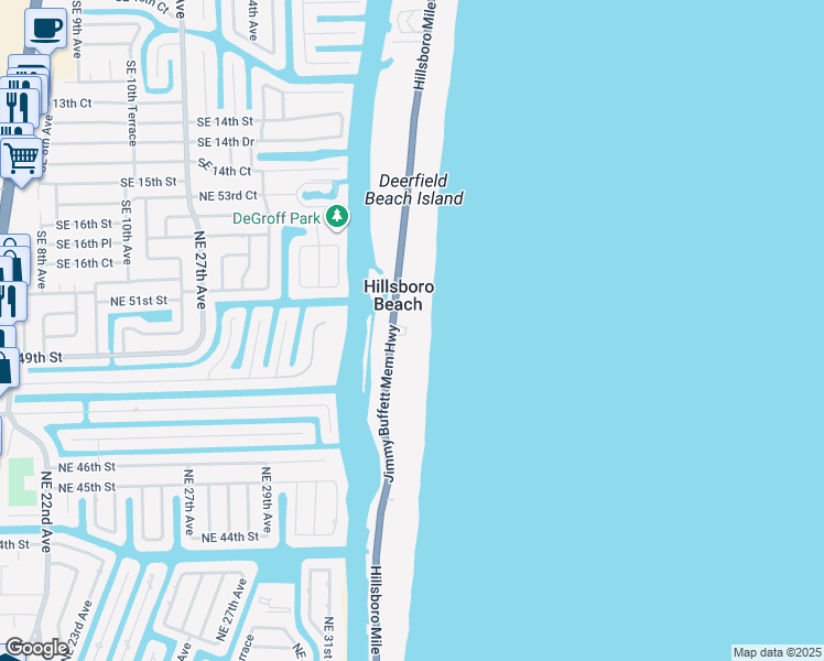 map of restaurants, bars, coffee shops, grocery stores, and more near 1141 Florida A1A in Hillsboro Beach