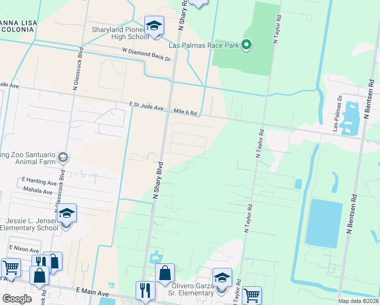 map of restaurants, bars, coffee shops, grocery stores, and more near 911 North Shary Road in Mission