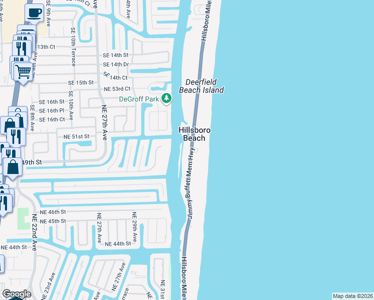 map of restaurants, bars, coffee shops, grocery stores, and more near 1141 Florida A1A in Hillsboro Beach
