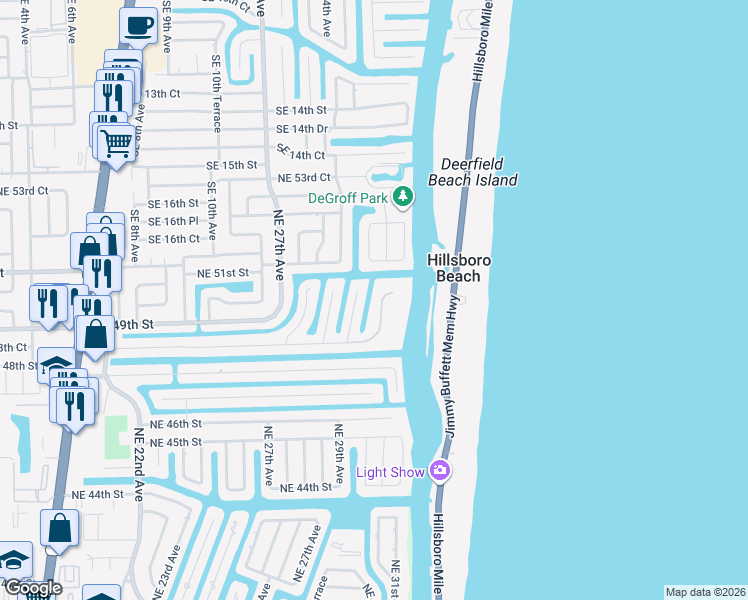 map of restaurants, bars, coffee shops, grocery stores, and more near 3150 Northeast 48th Court in Lighthouse Point