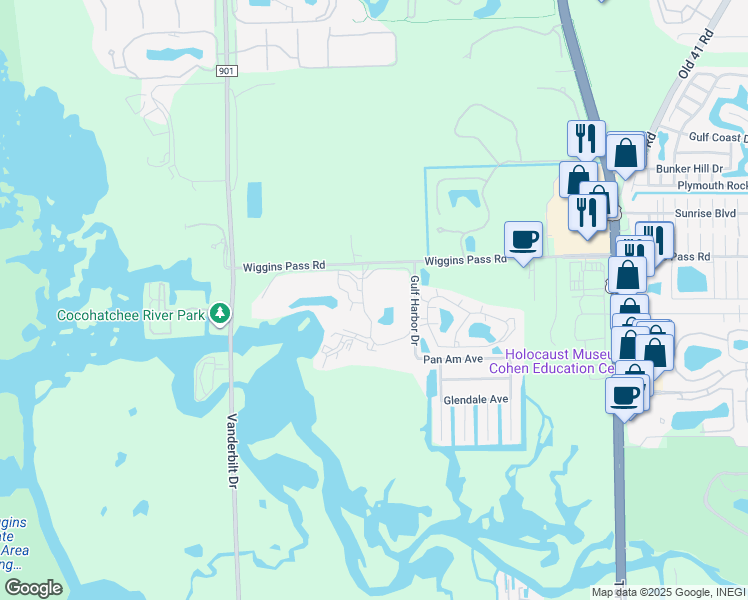 map of restaurants, bars, coffee shops, grocery stores, and more near 650 Wiggins Bay Drive in Naples