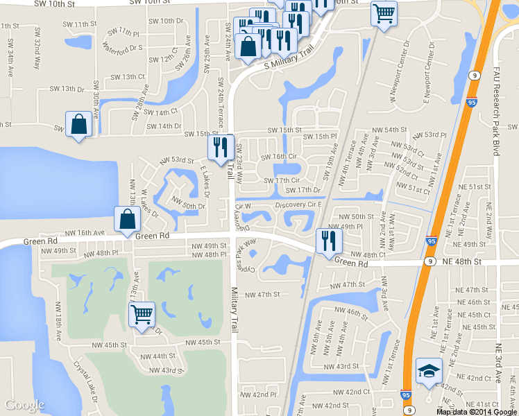 map of restaurants, bars, coffee shops, grocery stores, and more near 2288 Southwest 17th Drive in Deerfield Beach