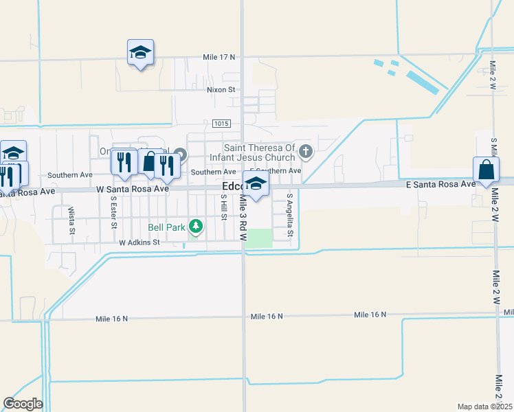 map of restaurants, bars, coffee shops, grocery stores, and more near 401 East Santa Rosa Avenue in Edcouch