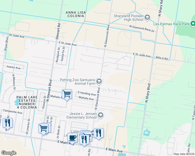map of restaurants, bars, coffee shops, grocery stores, and more near 1201 North Glasscock Boulevard in Alton