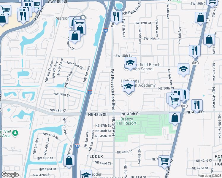 map of restaurants, bars, coffee shops, grocery stores, and more near 5010-5198 NE 3rd Ave in Pompano Beach