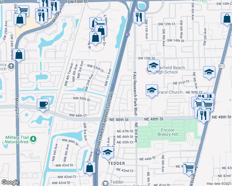 map of restaurants, bars, coffee shops, grocery stores, and more near 5013 Northeast 1st Terrace in Pompano Beach