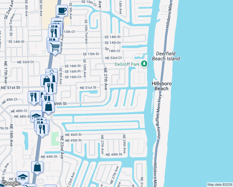map of restaurants, bars, coffee shops, grocery stores, and more near 4930 Northeast 27th Terrace in Lighthouse Point