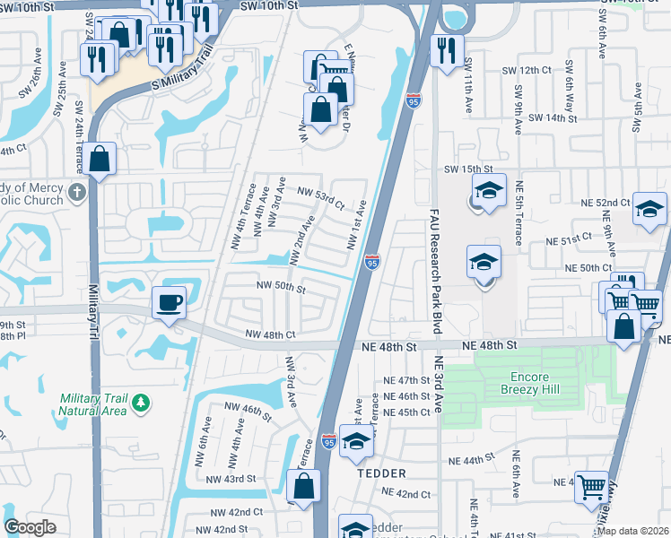 map of restaurants, bars, coffee shops, grocery stores, and more near 120 Northwest 51st Street in Pompano Beach