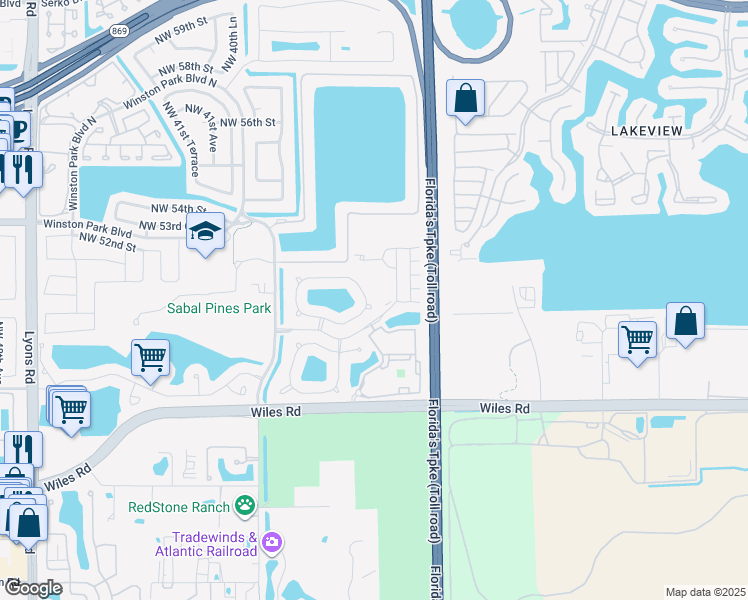 map of restaurants, bars, coffee shops, grocery stores, and more near 3723 Woodfield Drive in Coconut Creek