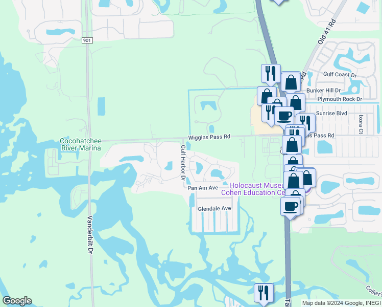 map of restaurants, bars, coffee shops, grocery stores, and more near 790 Wiggins Lake Drive in Naples