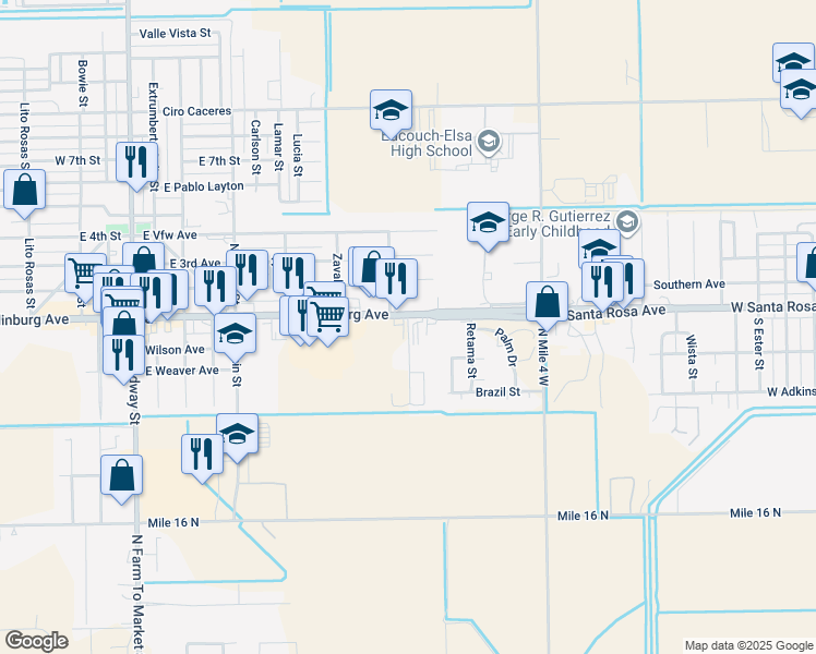 map of restaurants, bars, coffee shops, grocery stores, and more near in Elsa