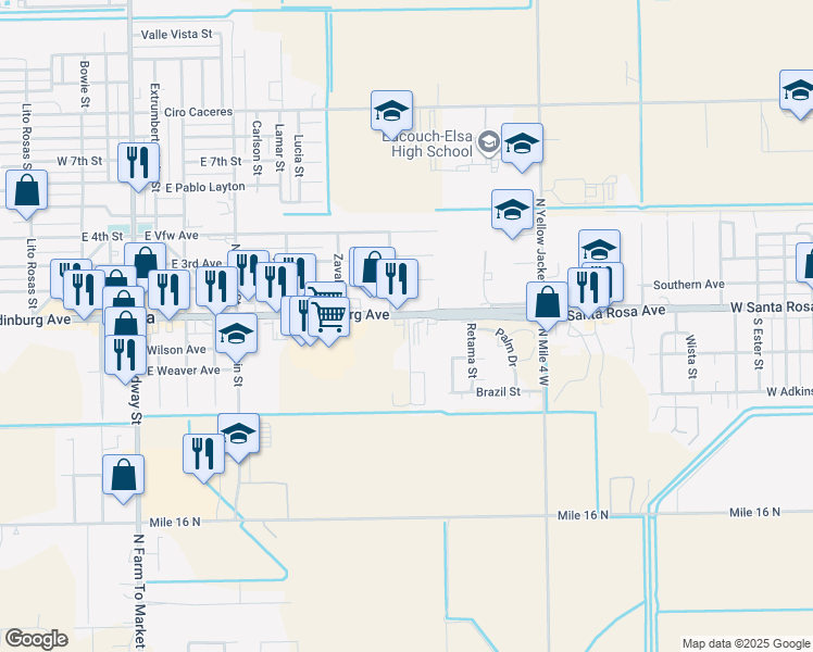 map of restaurants, bars, coffee shops, grocery stores, and more near in Elsa