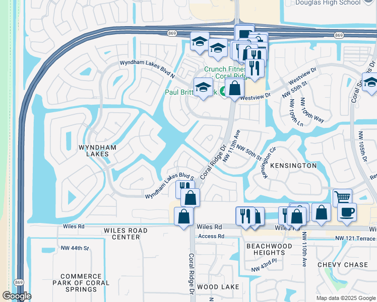 map of restaurants, bars, coffee shops, grocery stores, and more near 11687 Northwest 48th Court in Tamarac