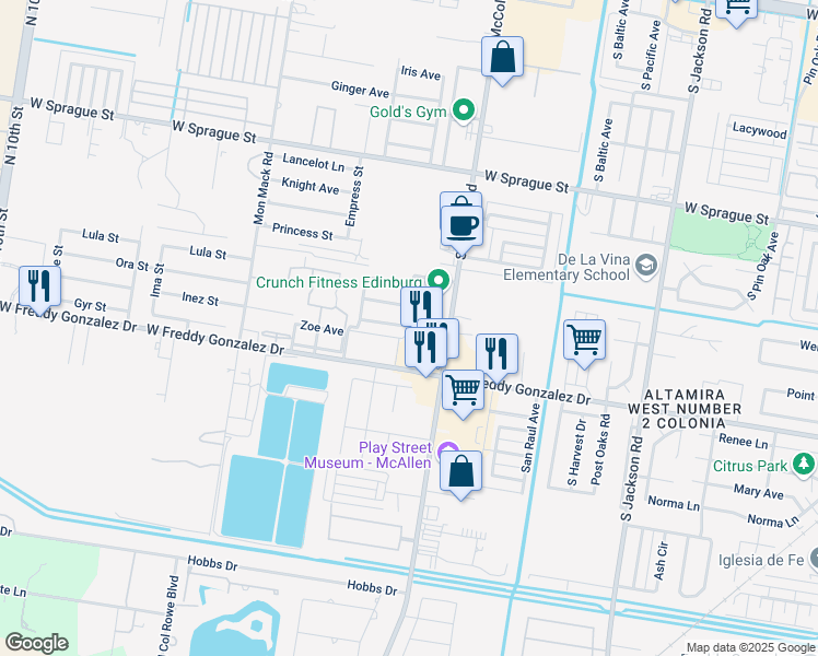 map of restaurants, bars, coffee shops, grocery stores, and more near 1314 Dartmouth Avenue in Edinburg