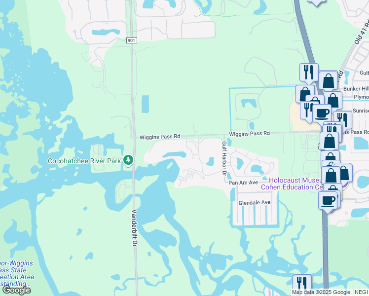 map of restaurants, bars, coffee shops, grocery stores, and more near 575 Club Side Drive in Naples