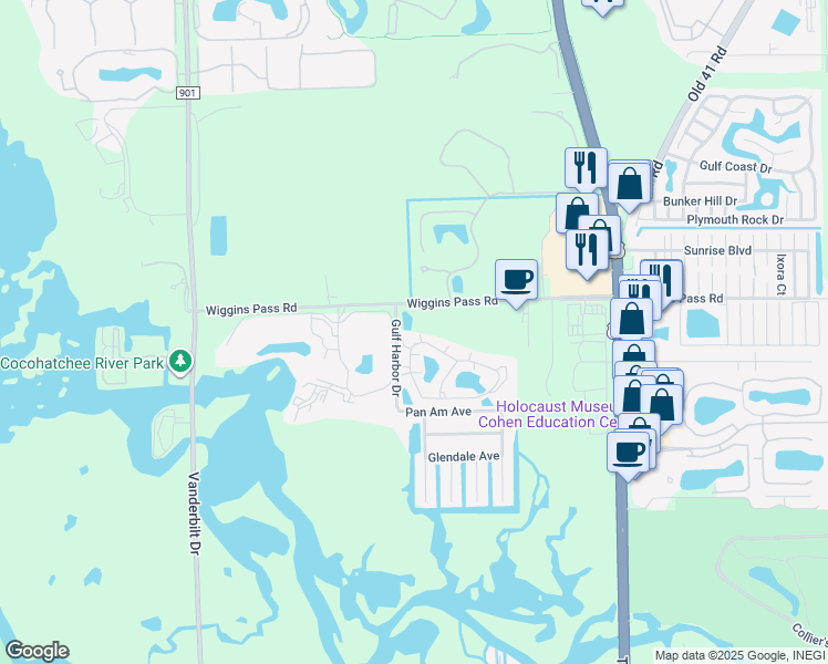 map of restaurants, bars, coffee shops, grocery stores, and more near 649 Wiggins Lake Drive in Naples